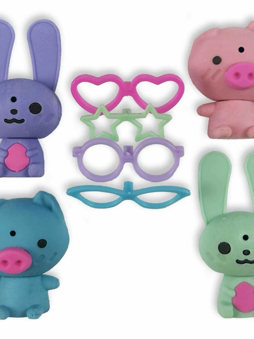 Cutie Kawaii Eraser Buddies Set - Pastel Purple, Pink, Mint, Teal - Picture 3 of 4